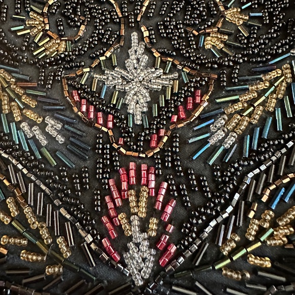 Black Beaded Evening Bag Multi Color Beads Long Chain Strap - Picture 4 of 16